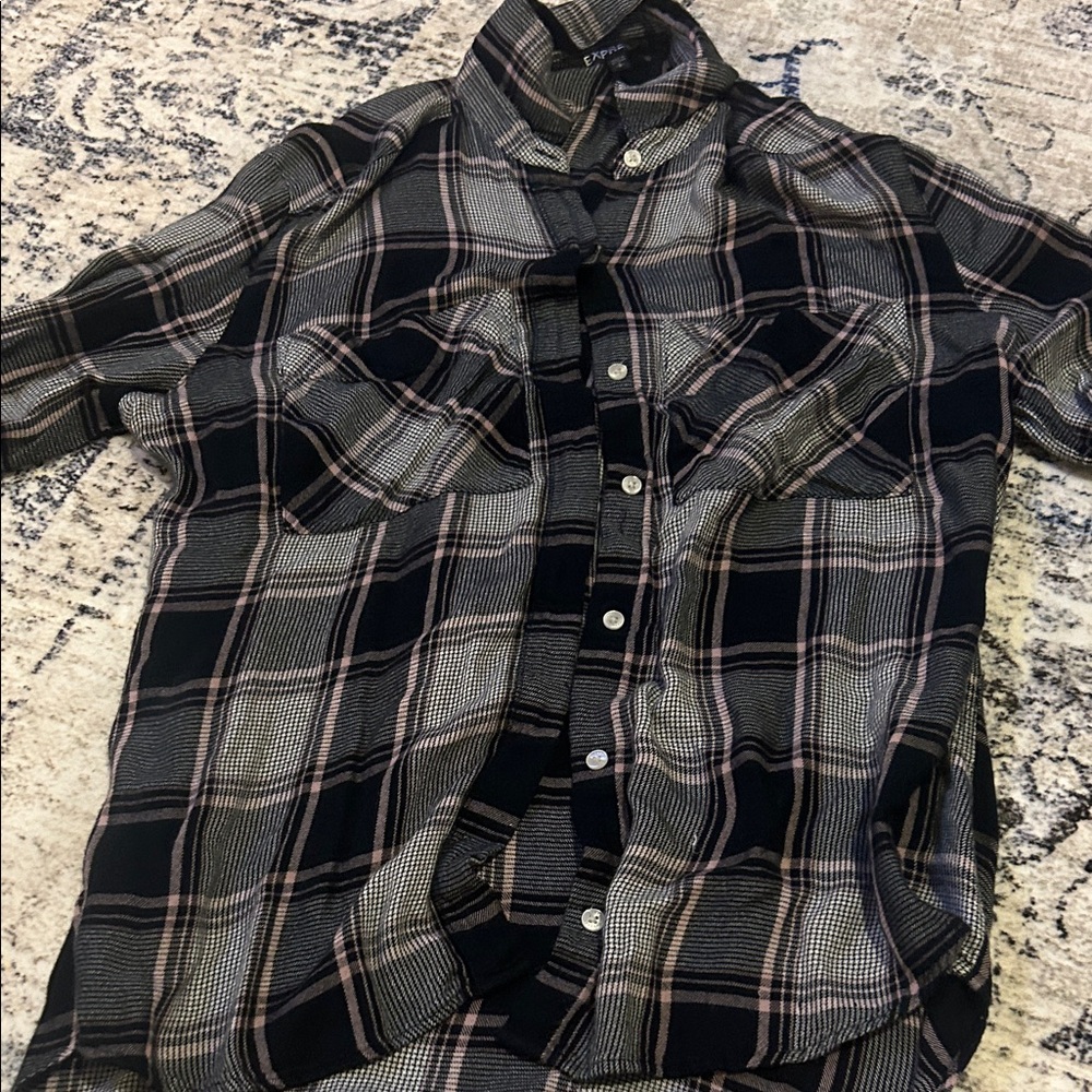 Express Black and White Plaid Button Down Shirt
